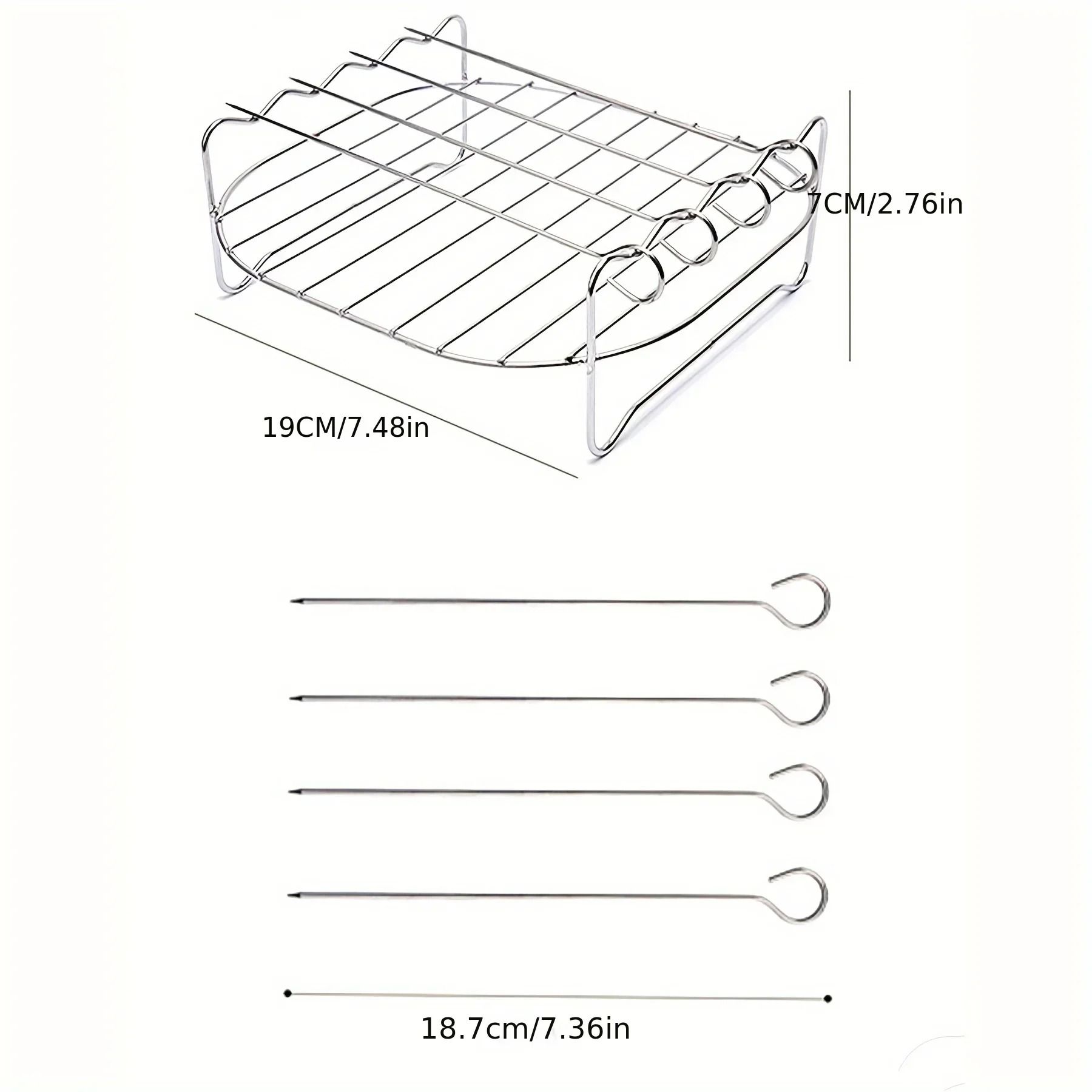 Air Fryer Grill Rack with Skewers Stainless Steel Square Cooking Accessory Set