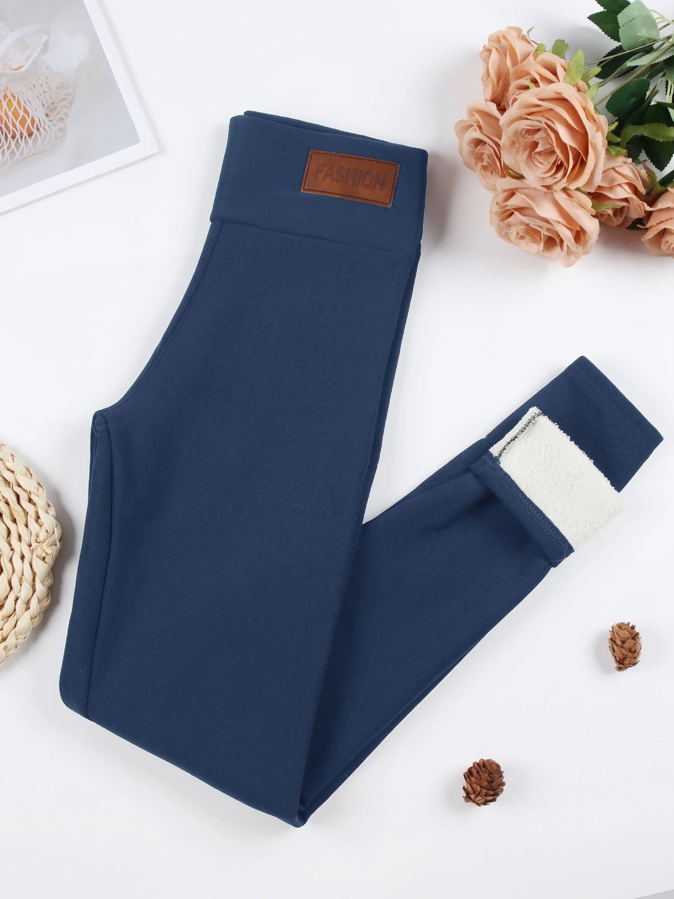 Winter Warm Leather Label Leggings Women High Waist Skinny Stretch Pants