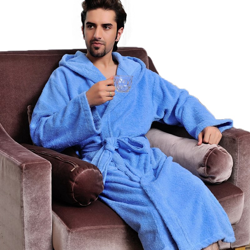 Big and Tall Towel Bathrobe for Men, Hooded Cotton Terry Cloth Robe, Long Terry Towel Bathrobe
