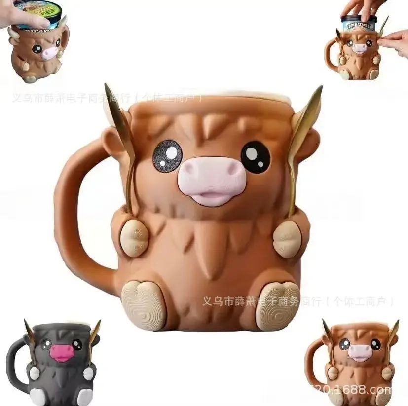 Scottish Highland Cow 3D Ceramic Coffee Mug – Cute Cartoon Kyloe Breakfast Cup Gift