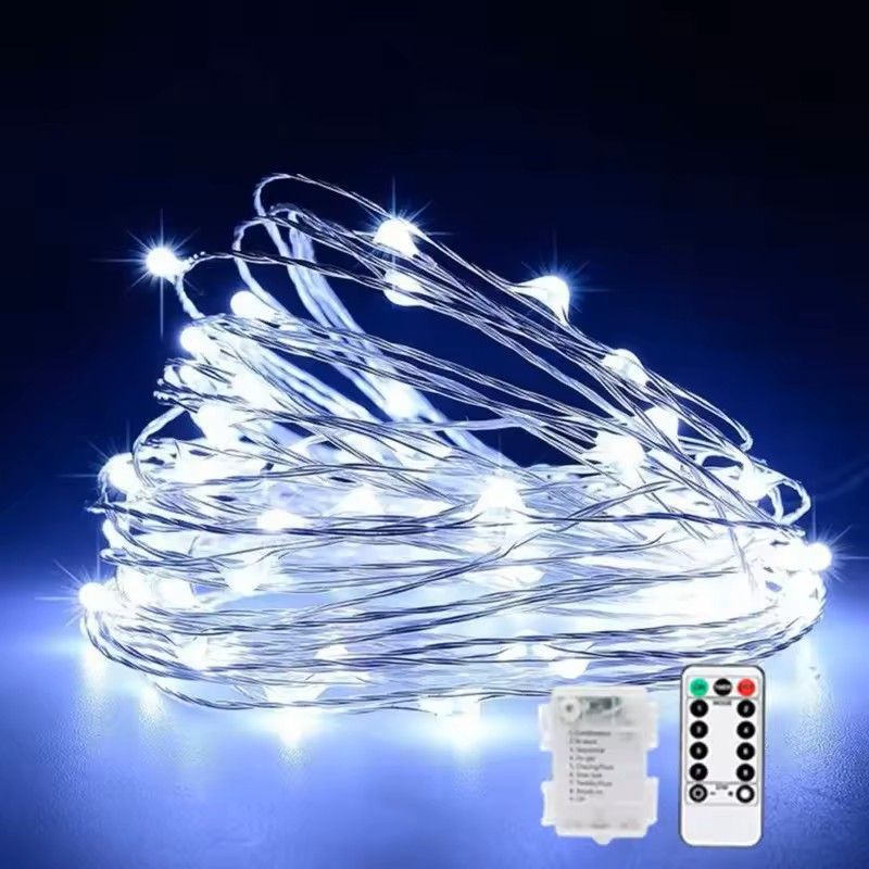 Battery Operated Silver Copper Wire String Lights with Remote