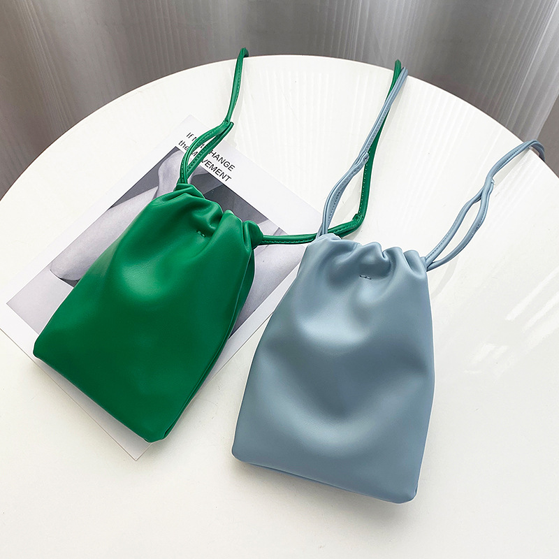 Candy Color Mini Bucket Bag Stylish Drawstring Crossbody Bag for Women