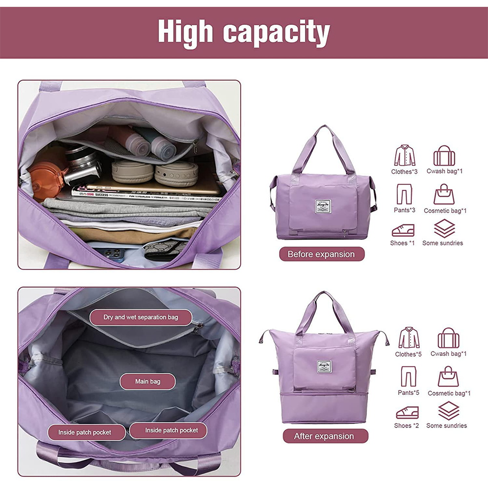 Foldable Large Capacity Travel Bag Lightweight Waterproof Carry On Duffel Tote