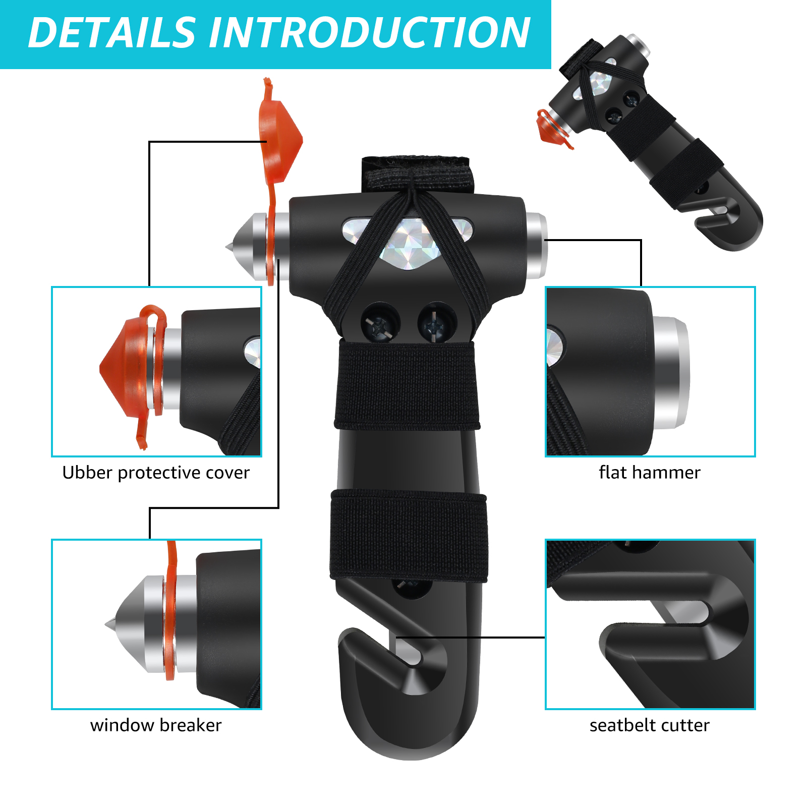Universal Car Emergency Tool, 3-in-1 Car Safety Hammer with Belt Cutter, Life-Saving Glass Breaker