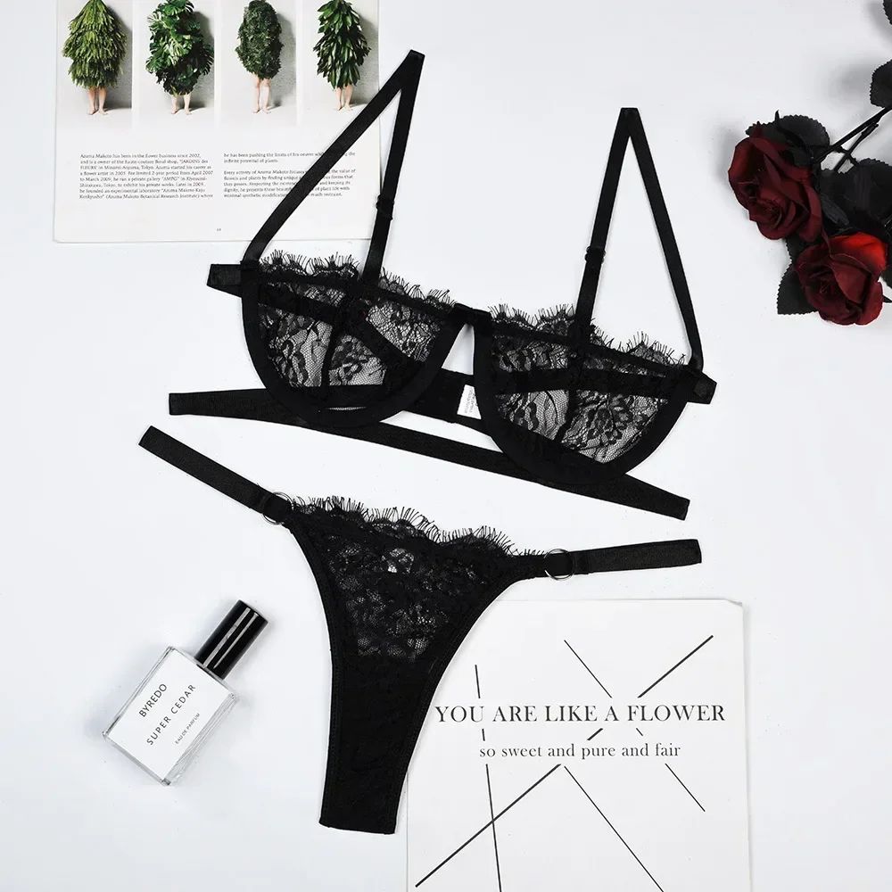 Women's Fairy Embroidery Lace Push-Up Bra and Brief Set Delicate Underwear