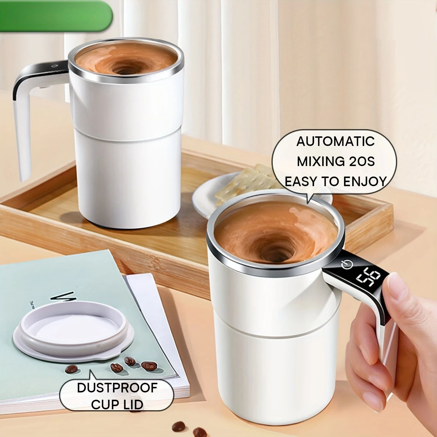 380ml USB Rechargeable Self-Stirring Mug with Temperature Display & IP67 Waterproof Design