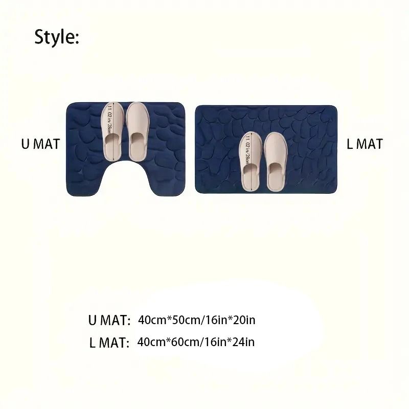 Embossed Stone Pattern Absorbent Bathroom and Door Mat Set