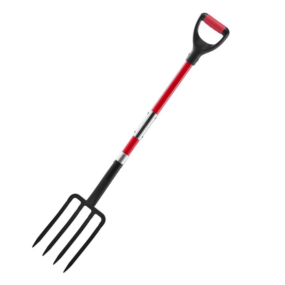Heavy Duty Tines Garden Fork with Fiberglass Handle, Digging Spading Pitchfork