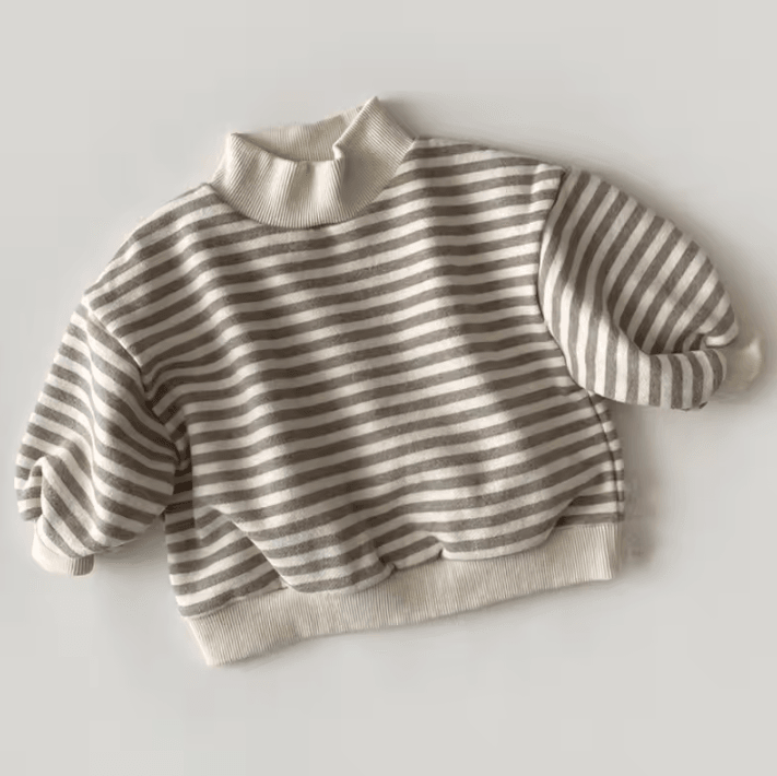 Striped Baby High Neck Sweatshirt Thick Warm Toddler Cotton Sweater Top