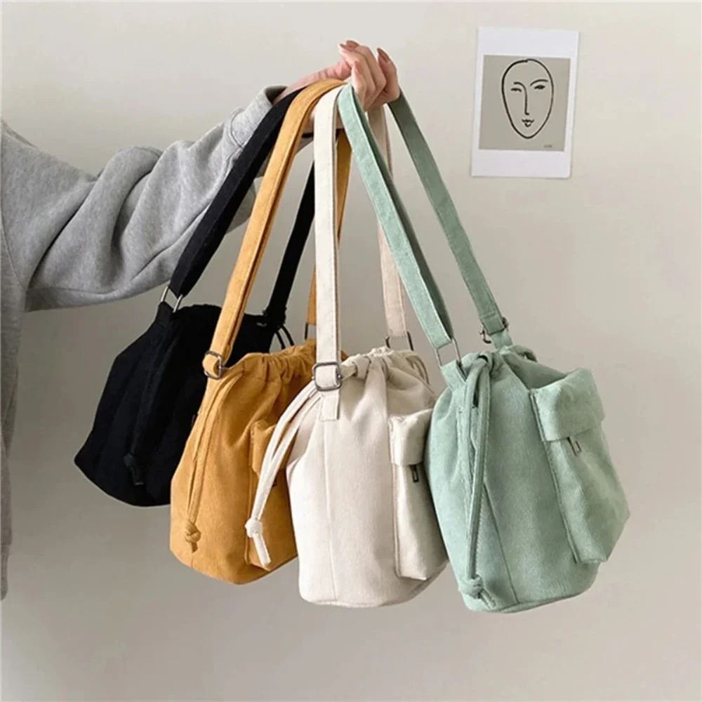 Womens Casual Drawstring Bucket Shoulder Bag