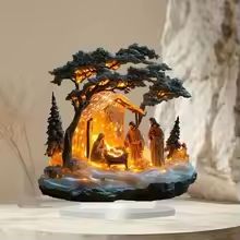 Transparent Acrylic Nativity Scene Ornament Minimalist Christian Table Decor