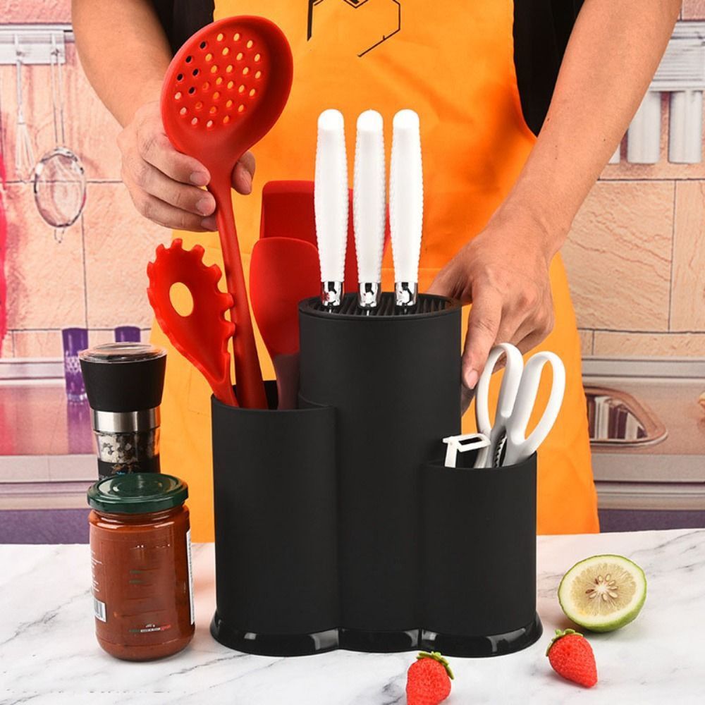 Black/White Flatware Storage Box Fork, Grid Plastic Kitchenware Drain Rack
