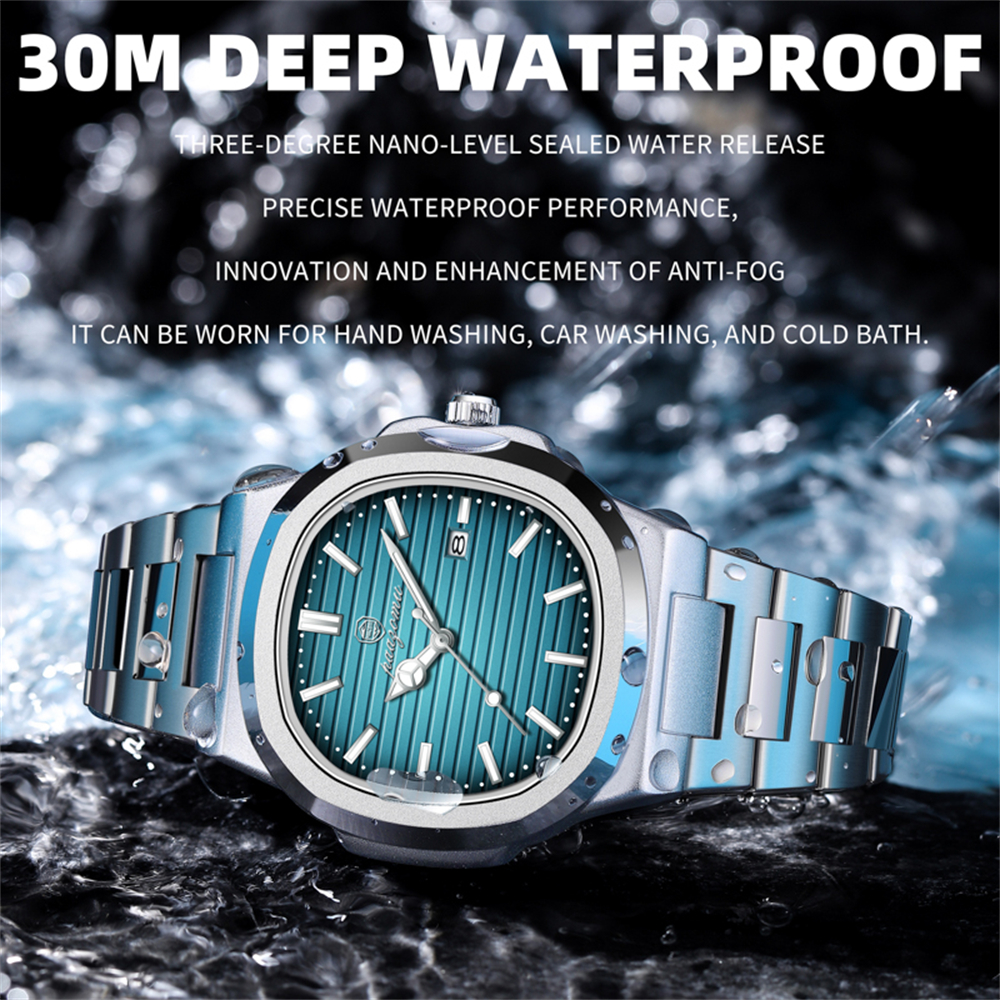 Classic Square Dial Mens Quartz Watch Waterproof Luminous Date Business Wristwatch for Modern Style