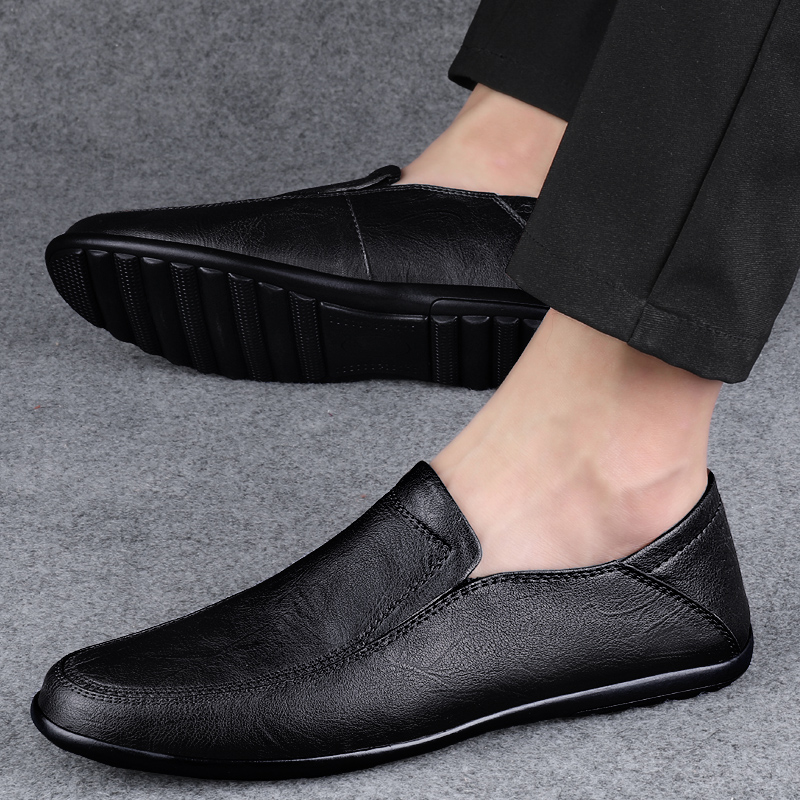 Casual Luxury Formal Mens Loafers, Genuine Leather Men Shoes, Slip On Low Top Footwear for Middle Aged Males