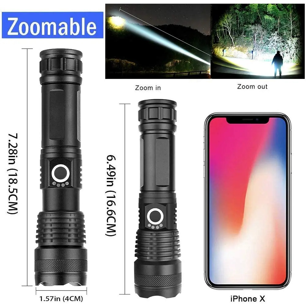 Zoom Hand Lantern LED Flashlight Rechargeable, Powerful Camping Torch with Battery