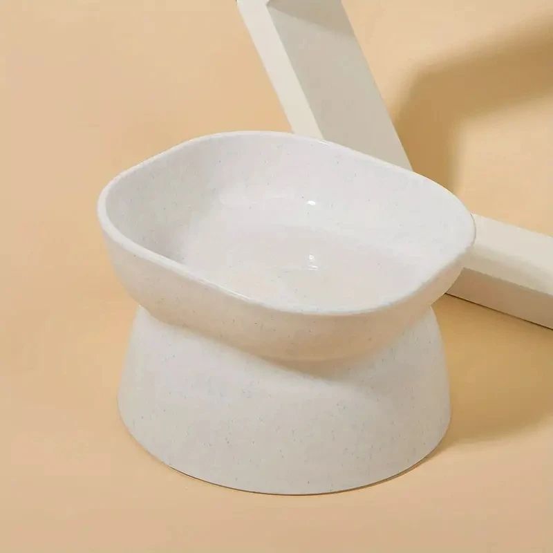Classic Neck Protection & Anti-Rollover Cat Bowl, Elevated High-Foot Plastic Pet Tableware with Large Opening