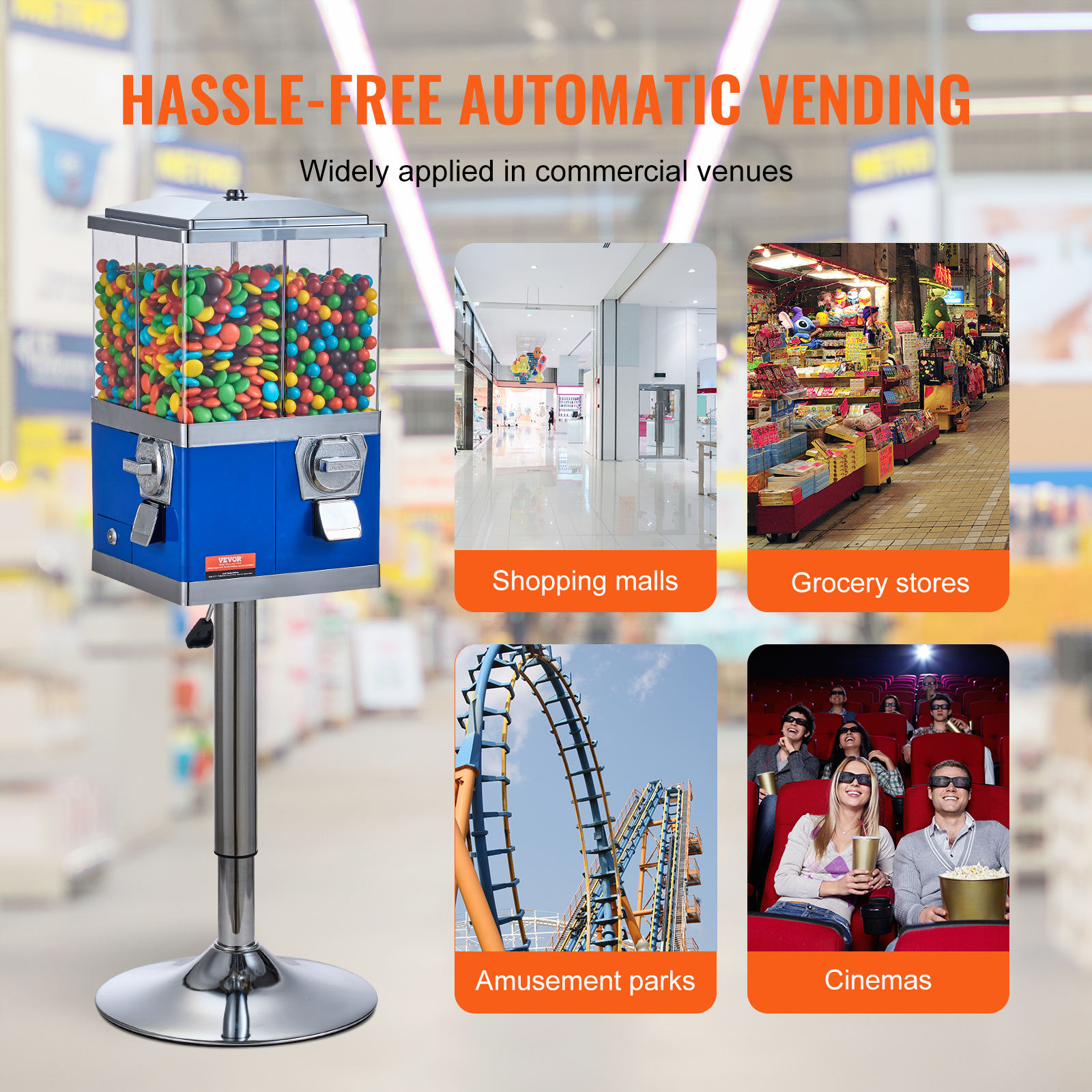 Rotatable Commercial Candy Vending Machine, Stand, Toy Capsules, Bouncy Balls, Nut Compartment
