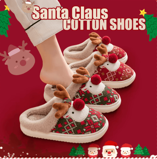 Cute Christmas Deer Womens Winter Slippers Cozy Non-Slip House Shoes