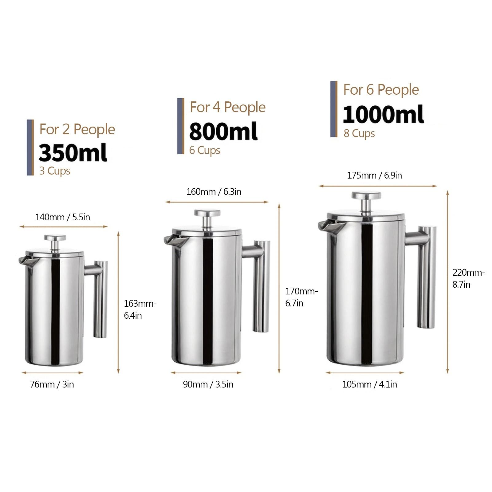 Stainless Steel French Press Coffee Maker Double Walled Insulated