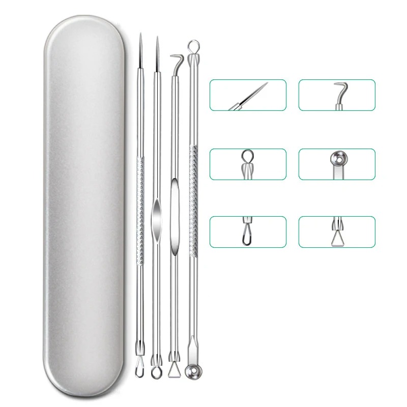 11Pcs Stainless Steel Blackhead Removal Kit Acne Black Dots Head Pore Cleaning Remover Needles