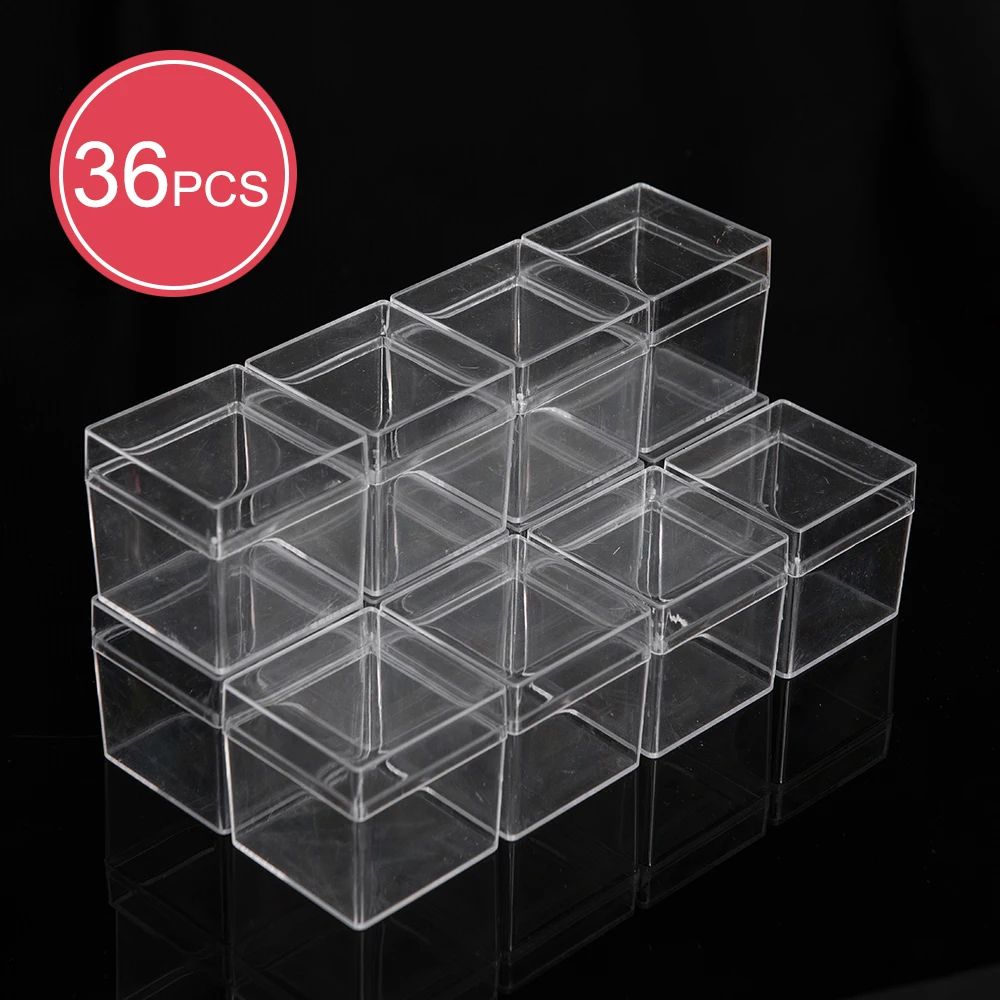 Food Grade Transparent Square Plastic Storage Boxes with Open Top & Bottom Covers | Candy Nail Art Organizer Case