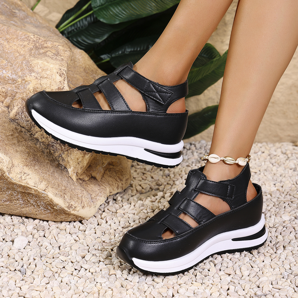 New Women Closed Toe Sandals, High Quality Wedge Shoes, Summer Buckle Strap Office and Career Sandals