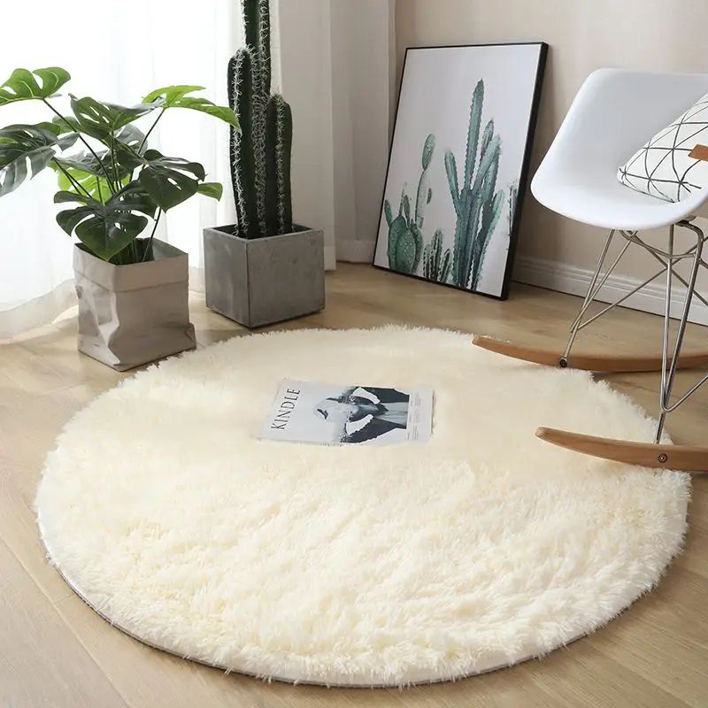 Fluffy Round Plush Area Rug – Non-Slip Soft Carpet for Living Room & Kids Bedroom Decor