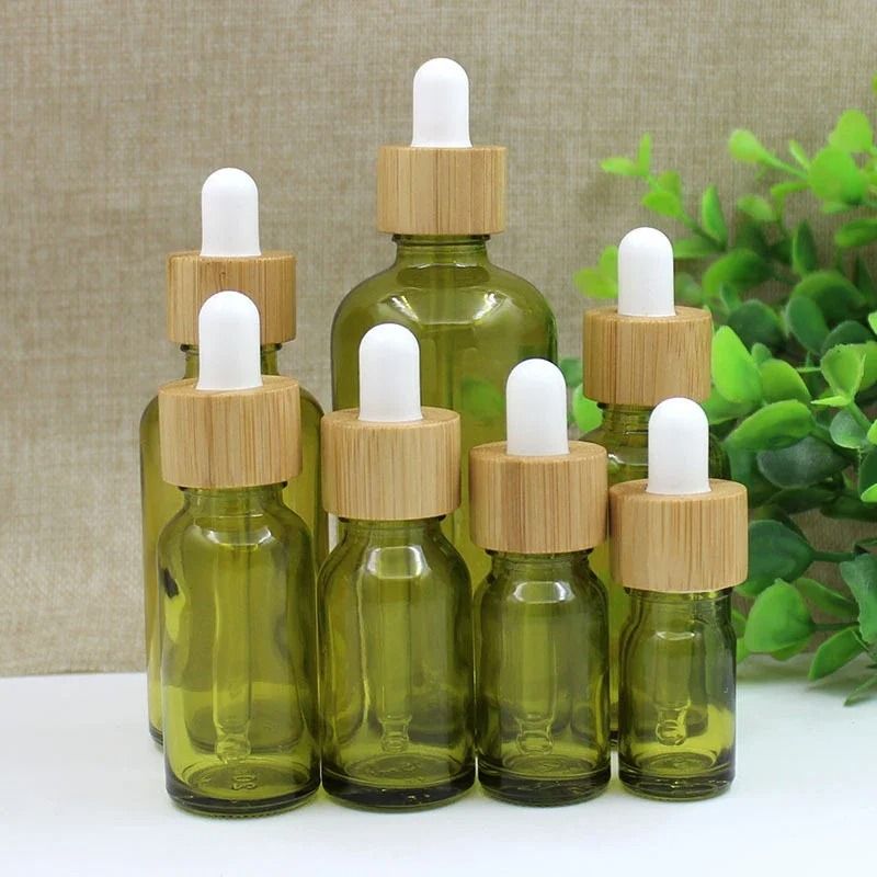 Olive Green Glass Dropper Bottle – Refillable Travel Container for Essential Oils and Cosmetics