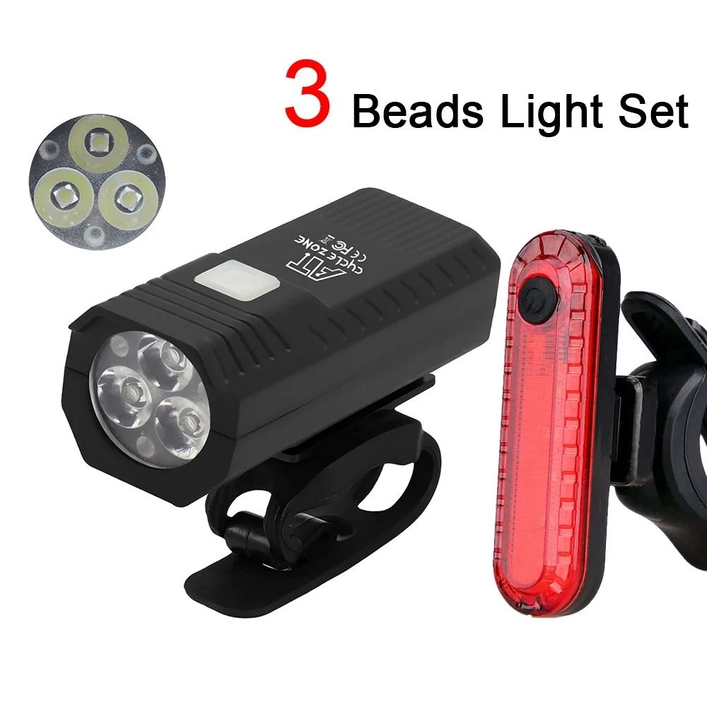 USB Rechargeable Bike Front Light and Taillight Set with Three Lighting Modes