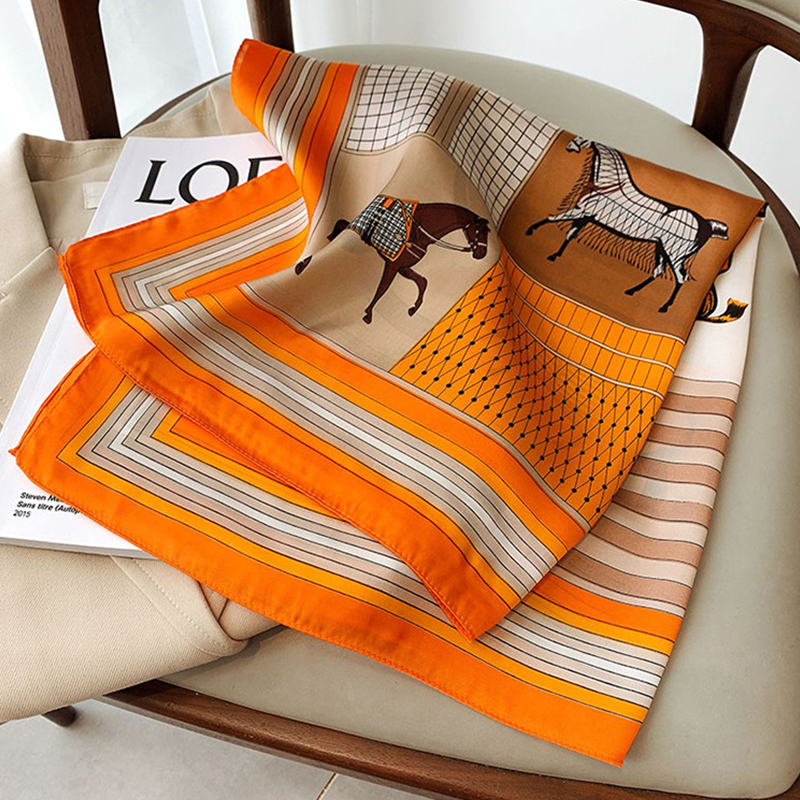 Silk Satin Hair Hijab Scarf, Square Scarf Women Handkerchief, Printed Female Shawl, Small Neck Muffler
