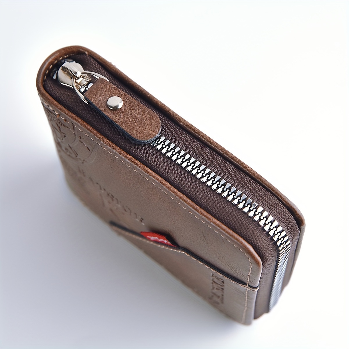 PU Wax Oil Skin Men's Wallet Slim, Durable Card Holder with Zipper Coin Purse