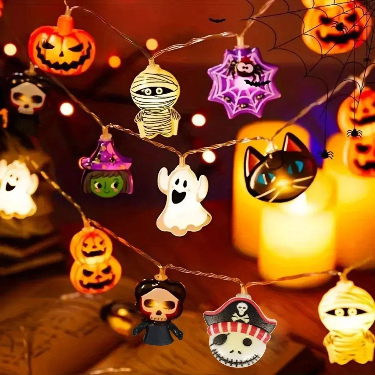 Halloween Starburst LED String Lights Battery Powered Waterproof Spider, Ghost & Skeleton Party Decor