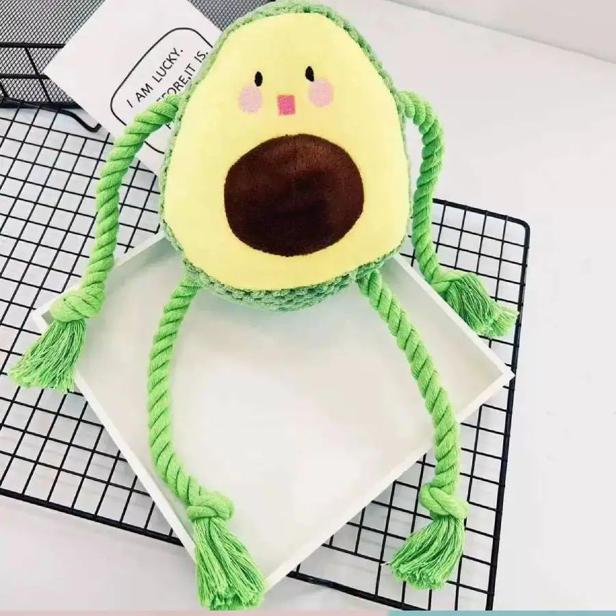 Avocado Plush Dog Toy With Rope Knot Interactive Chew Toy