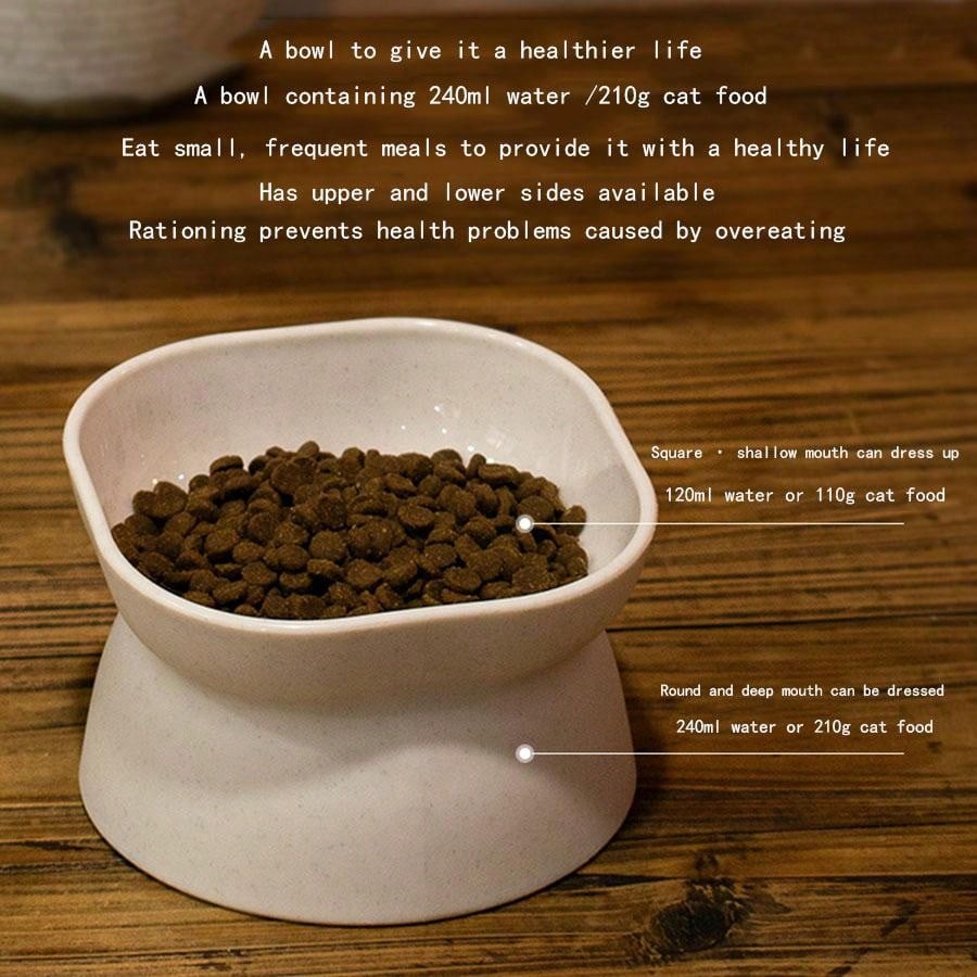 Classic Neck Protection Cat Bowl  Anti-Rollover, High-Foot, Large Opening Plastic Pet Dish