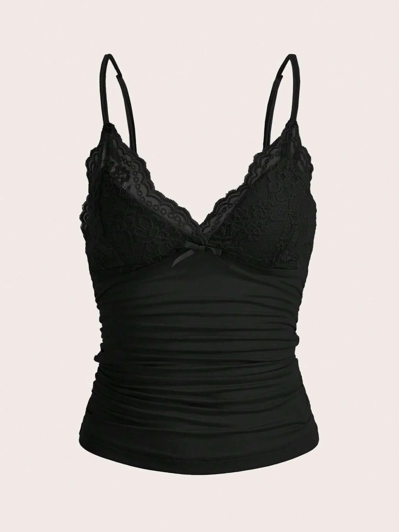 Phumee Y2K Contrast Lace Bow Front Backless Crop Cami Top