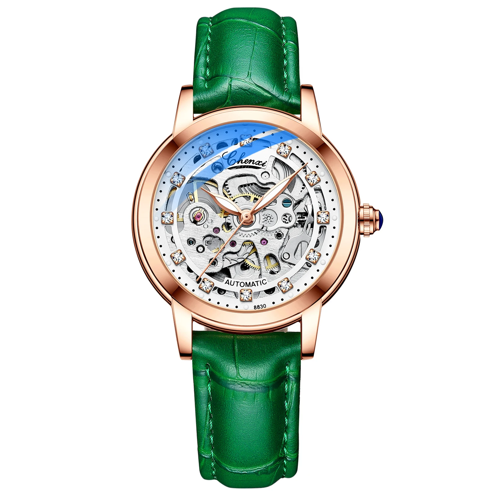 Luxury Women Automatic Mechanical Watch, Waterproof Stainless Steel, Ladies Skeleton Wrist Watch