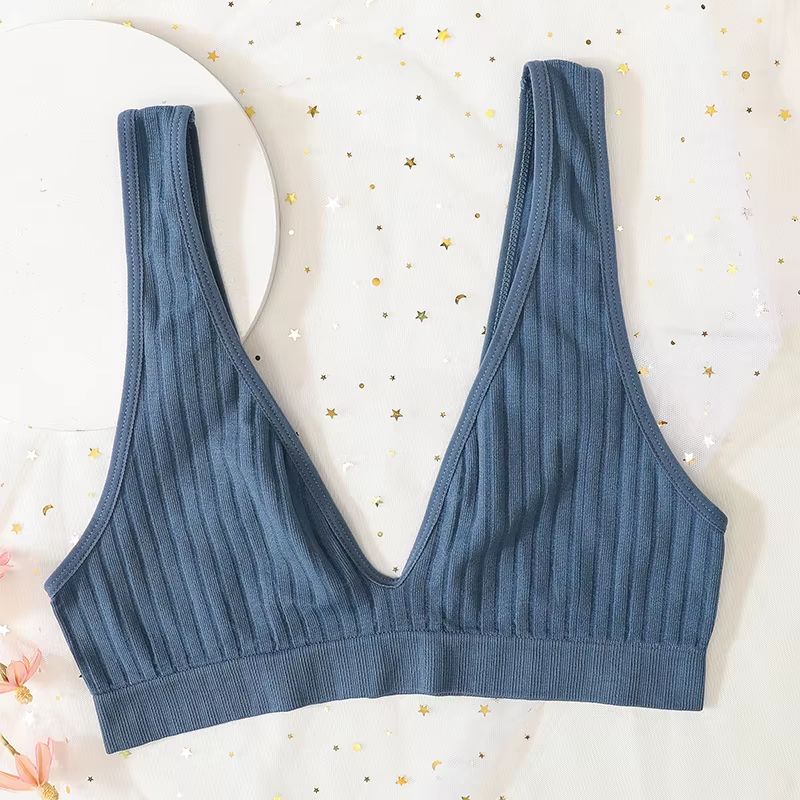 Women's Deep V-Neck Seamless Push-Up Bralette Wireless Lingerie Crop Top
