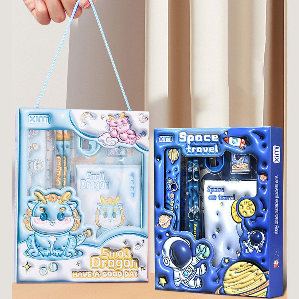 Cartoon Kids Stationery Set with Pencil Case, Pencils, and Erasers – Perfect School Supplies Gift Box