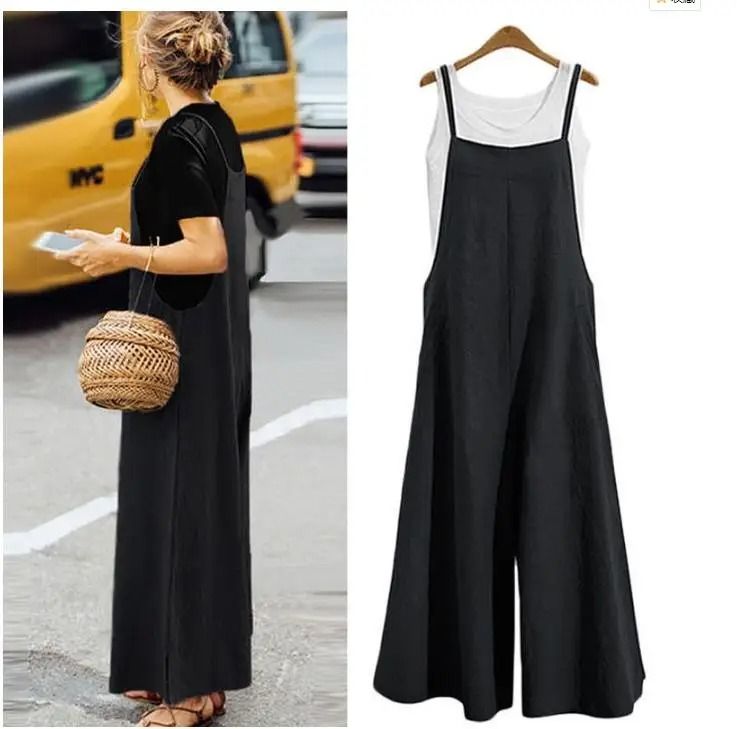 Womens Cotton Linen Wide Leg Jumpsuit – Casual Sleeveless Summer Overalls with Adjustable Straps