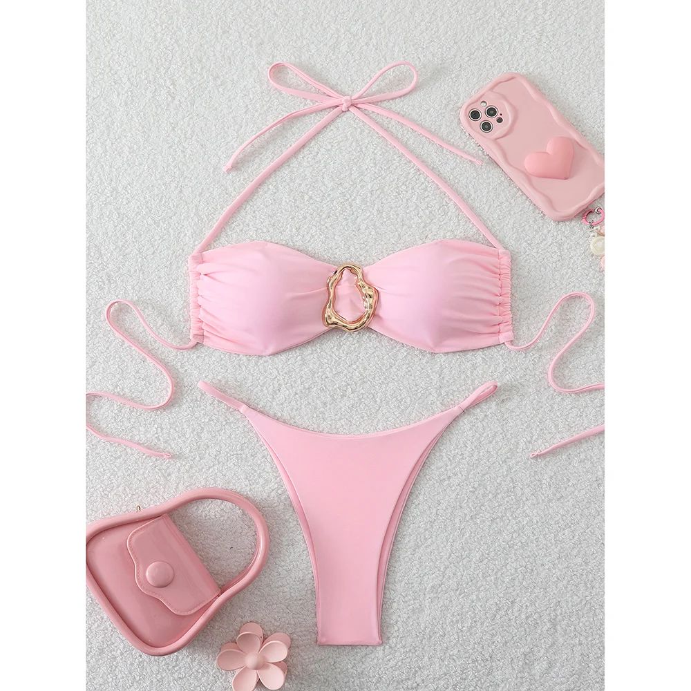 Sexy Bandeau Push-Up Thong Bikini Set Womens Two-Piece Swimwear