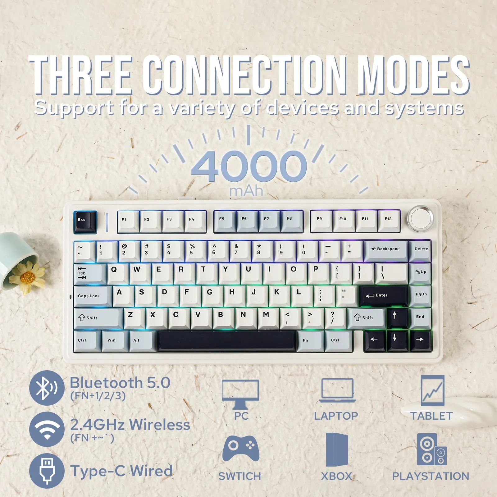 Compact Wireless RGB Keyboard with Gasket Structure and Knob Control