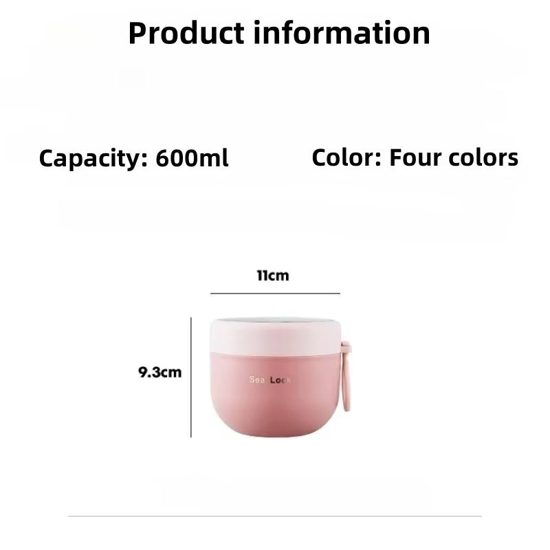 600ML Stainless Steel Lunch Bowl Microwave Safe Soup Noodle Container with Lid