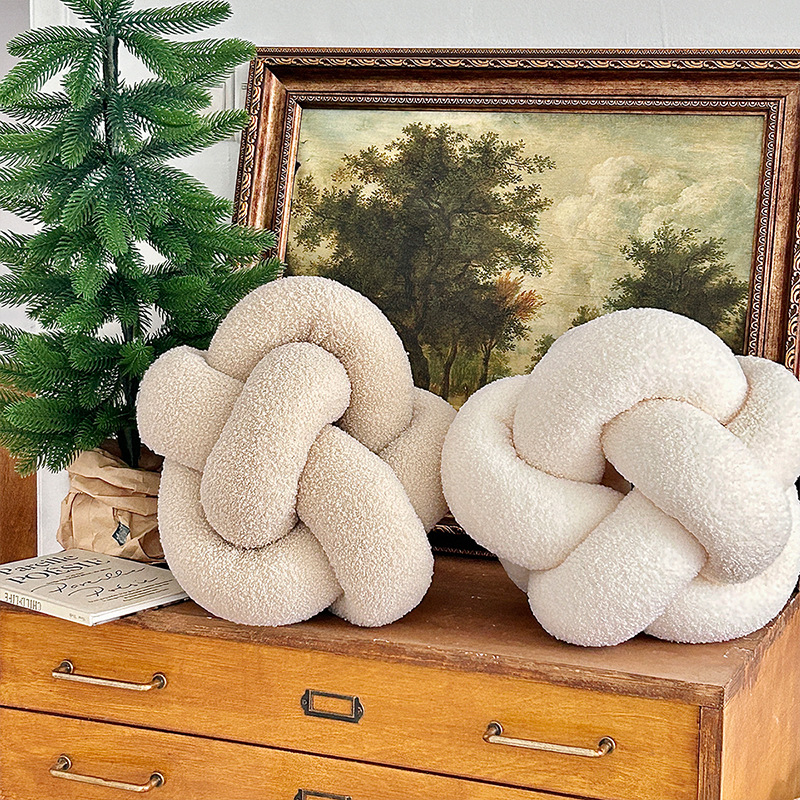Single-Standed Knotted Ball Pillow, Lamb Velvet Sofa Cushion, Bed Backrest