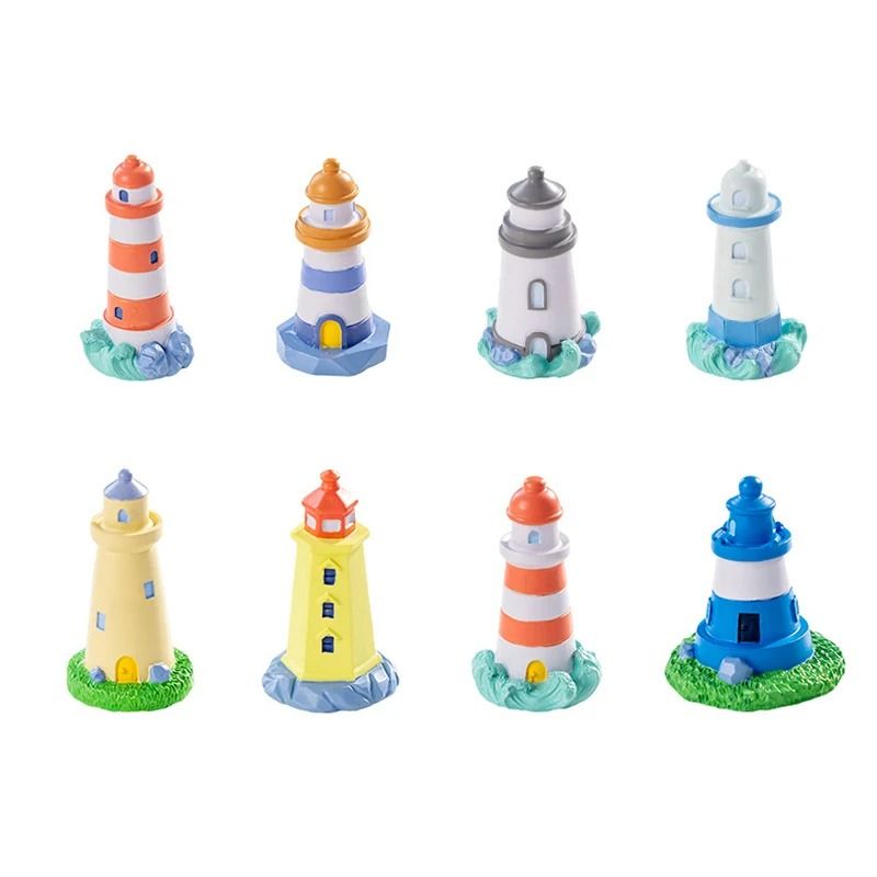 Mini Ocean Lighthouse Figurine Resin Landscape Decor Ornament