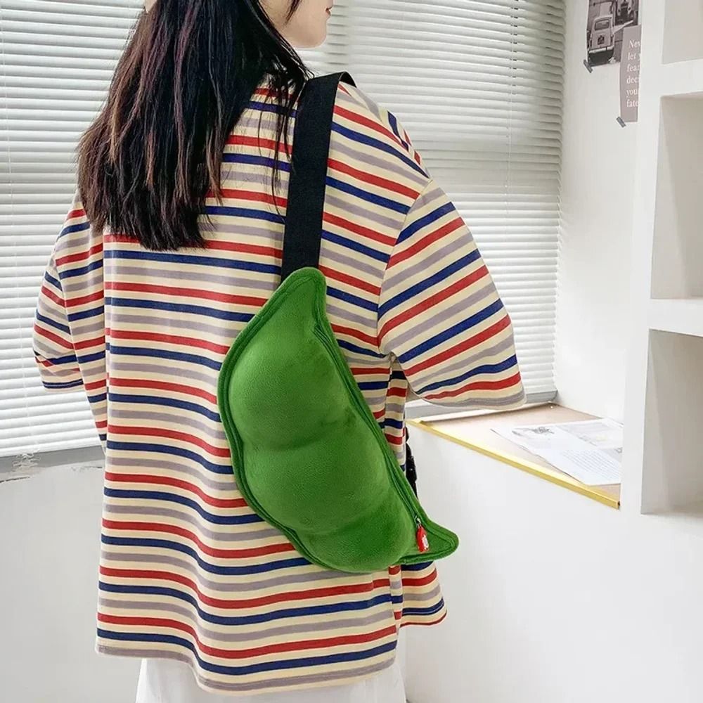 Edamame Plush Messenger Bag Creative Fun Crossbody Shoulder Bag