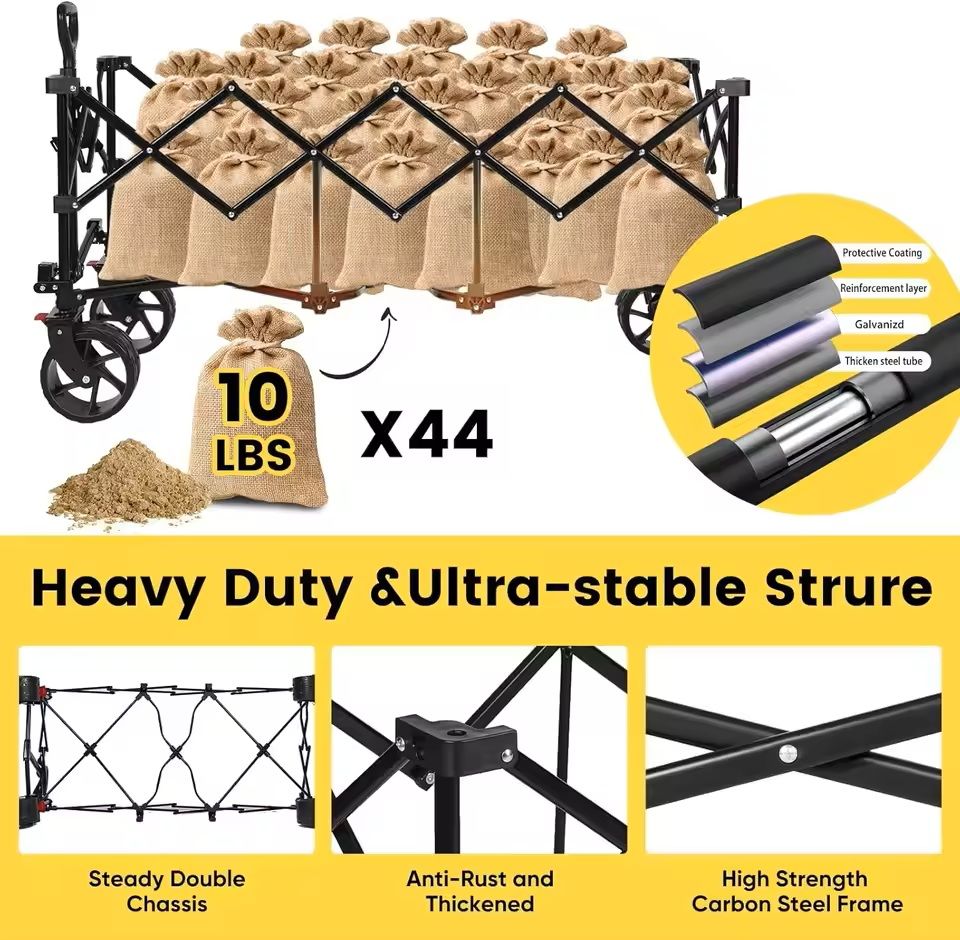 48 in Heavy Duty Collapsible Folding Wagon 440 lbs Capacity Utility Cart