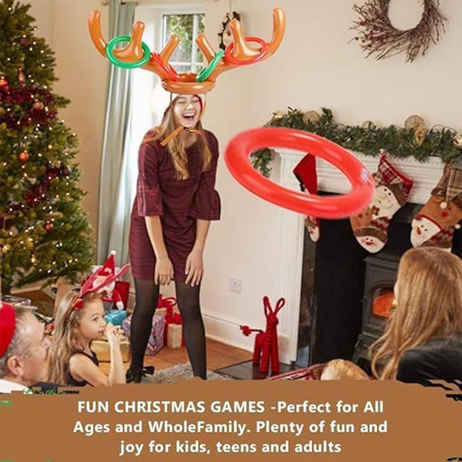 Inflatable Antler Hat Toss Game Toy for Kids and Adults Xmas Party