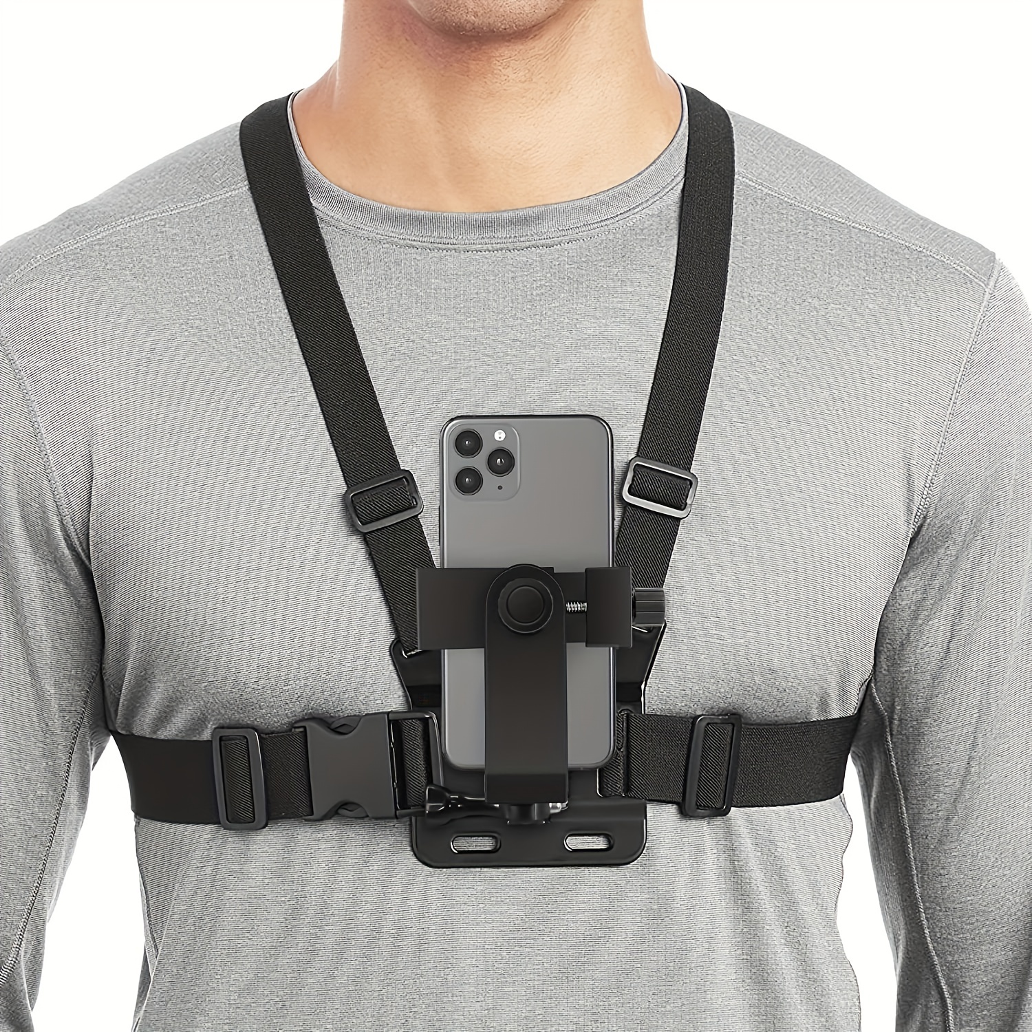 Durable ABS Material Chest Mount Phone Holder, 5-in-1 Design, Adjustable Strap, Ergonomic Shoulder Fit