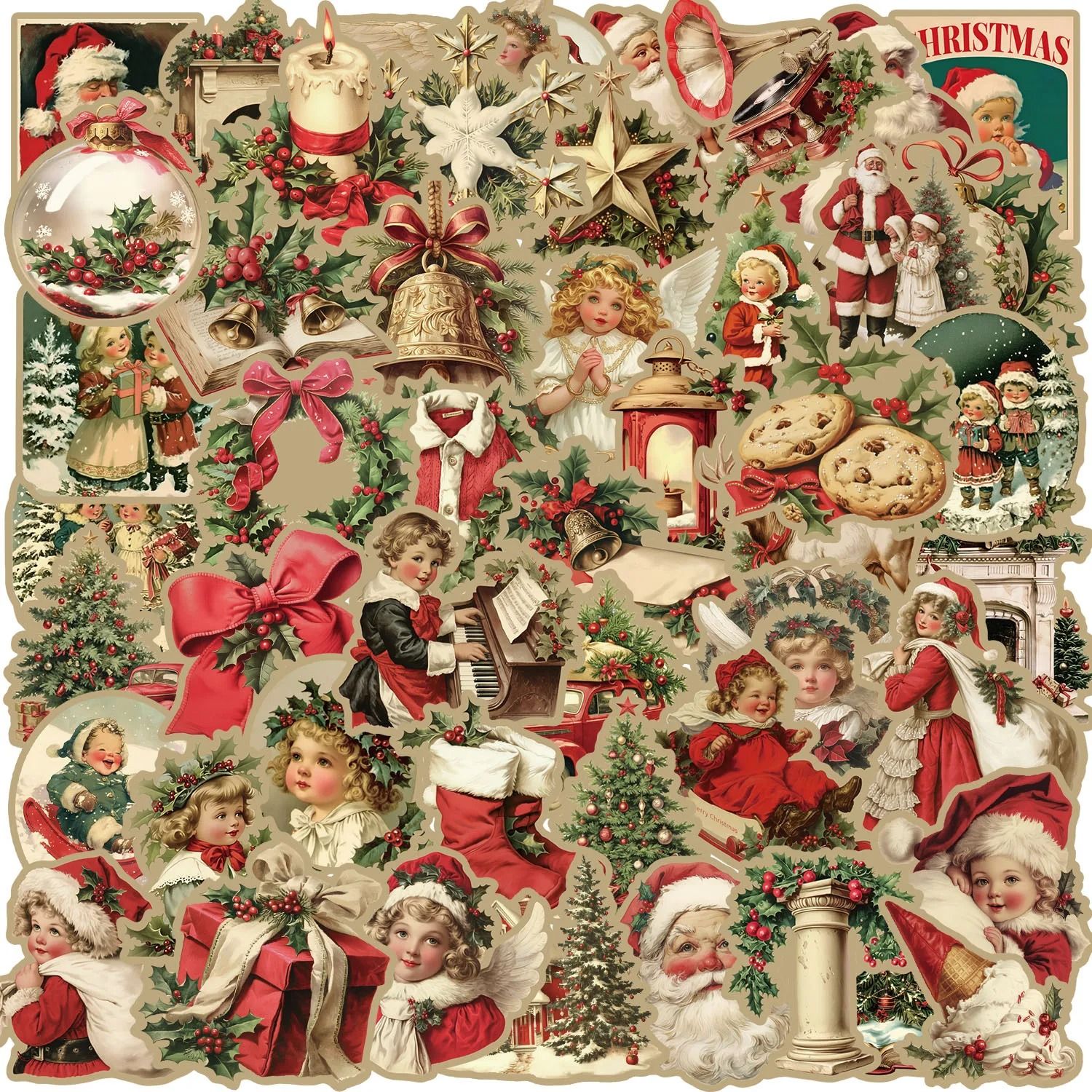 50-Piece Creative Retro Christmas Vinyl Sticker Set