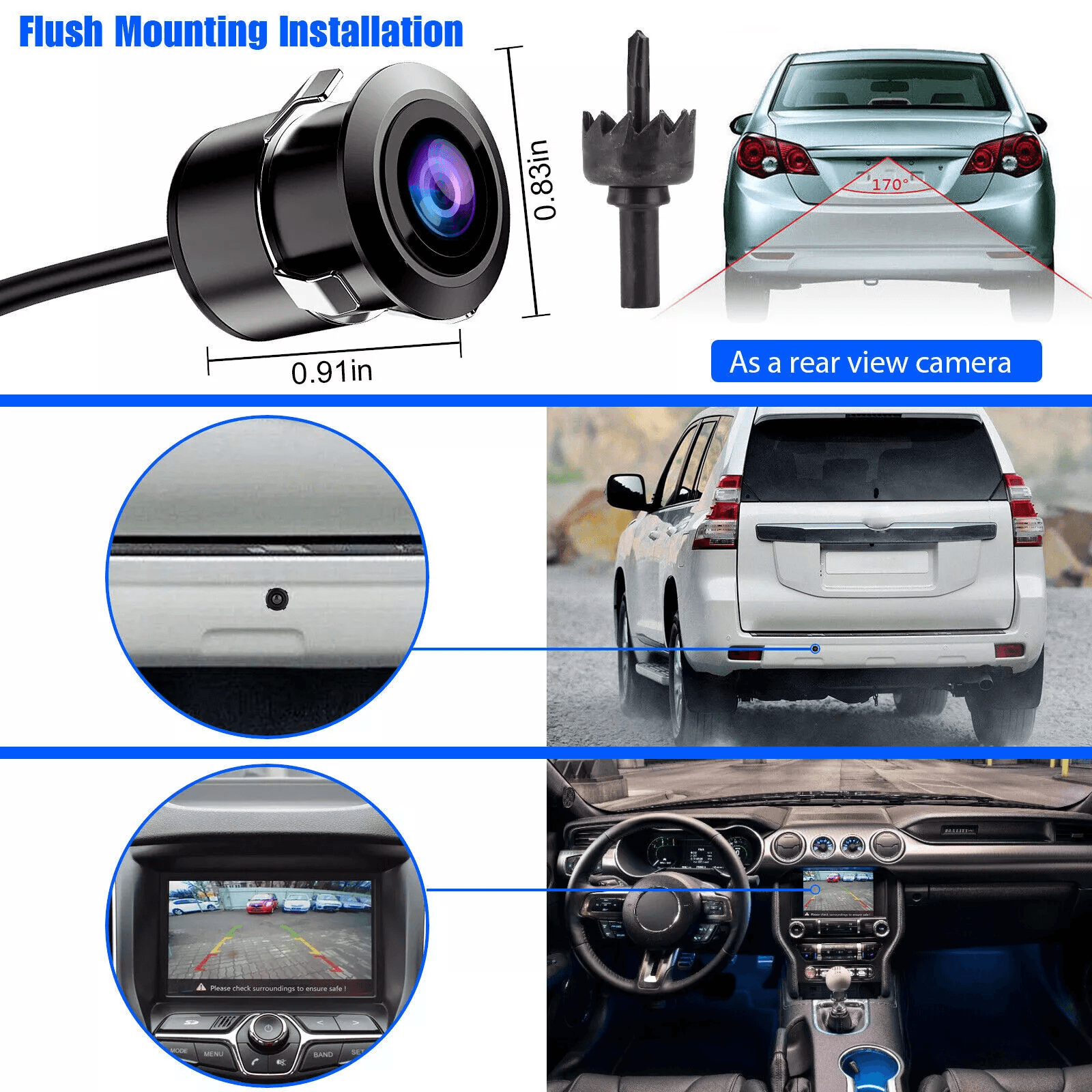 170° CMOS Car Front/Side/Rear View Reverse Backup Night Vision Parking Camera – Waterproof HD for All Vehicles